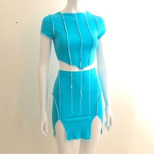 2Piece Turquoise Crop Top and Skirt